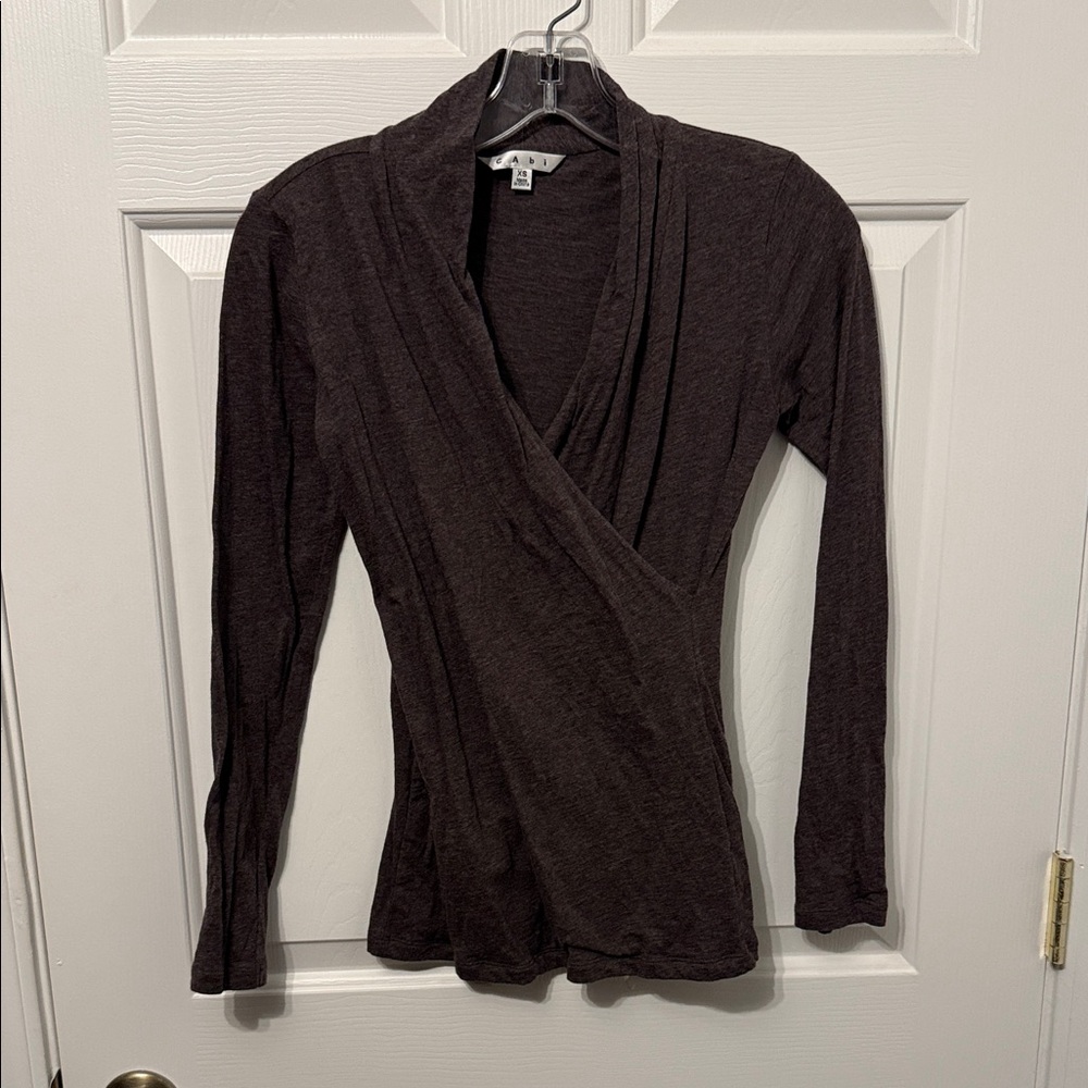 CAbi Dark Brown Wrap Blouse